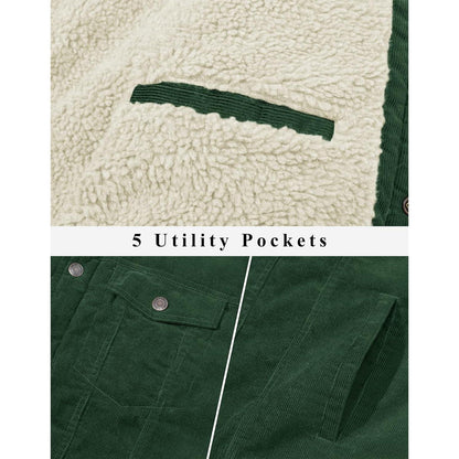 Herren Cordjacke gefüttert mit Teddyfell - Waldgrün