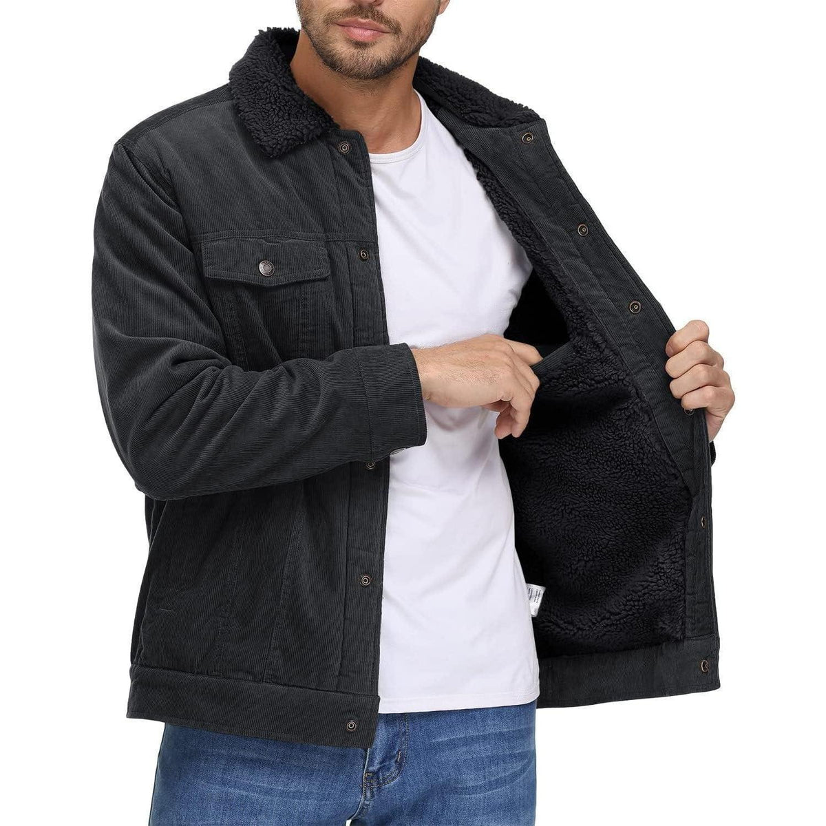 Herren Cordjacke gefüttert mit Teddyfell - Dunkelgrau XL