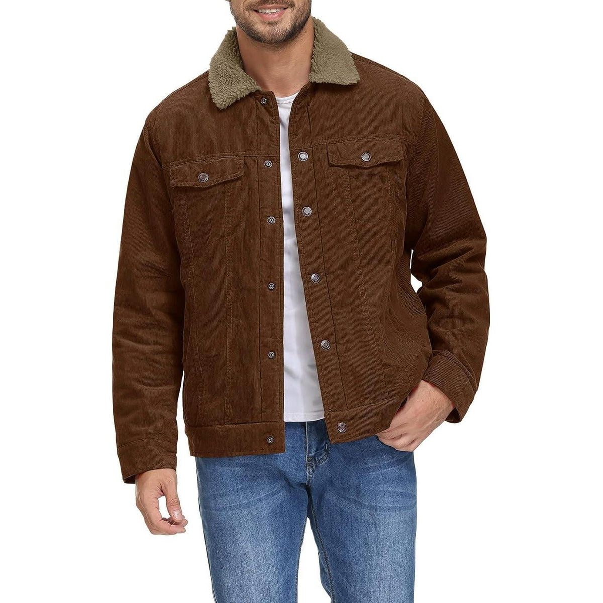 Herren Cordjacke gefüttert mit Teddyfell - Braun