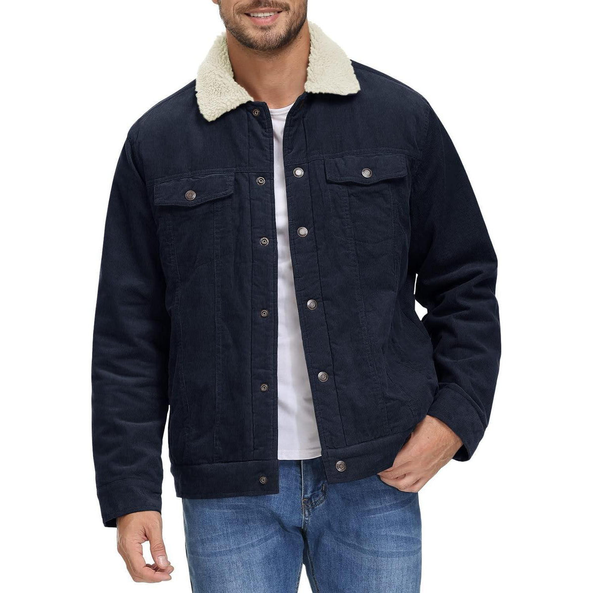 Herren Cordjacke mit Teddyfell-Kragen – Warme Übergangsjacke
