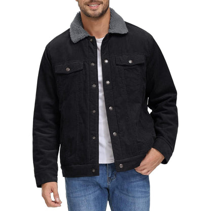 Herren Cordjacke gefüttert mit Teddyfell - Warme Übergangsjacke Schwarz XL