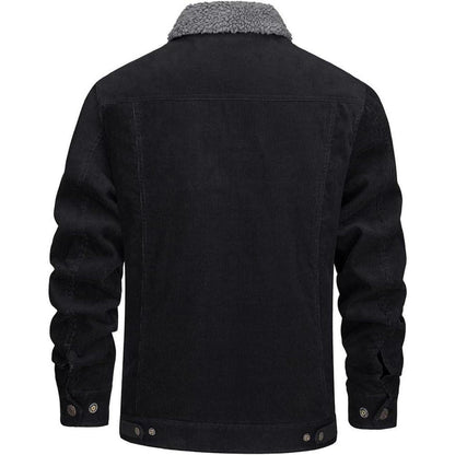 Herren Cordjacke gefüttert mit Teddyfell - Warme Übergangsjacke Schwarz XL