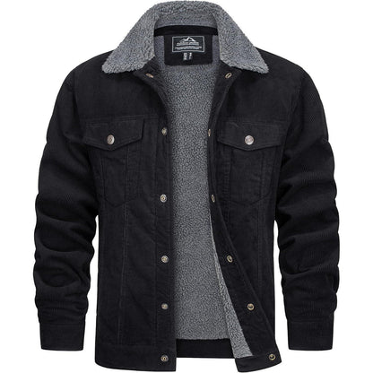 Herren Cordjacke gefüttert mit Teddyfell – Warme Übergangsjacke Schwarz