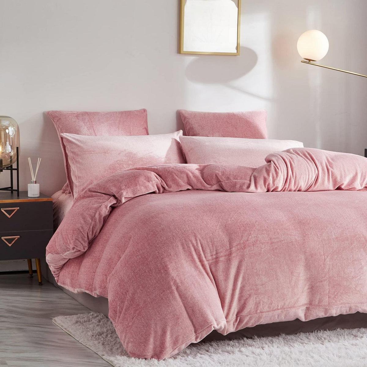 Damier Winter Plüsch Bettwäsche Set Rosa 220x240cm