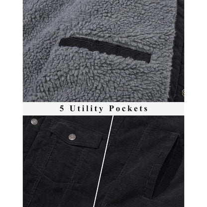 Herren Cordjacke mit Teddyfell-Kragen, Schwarz