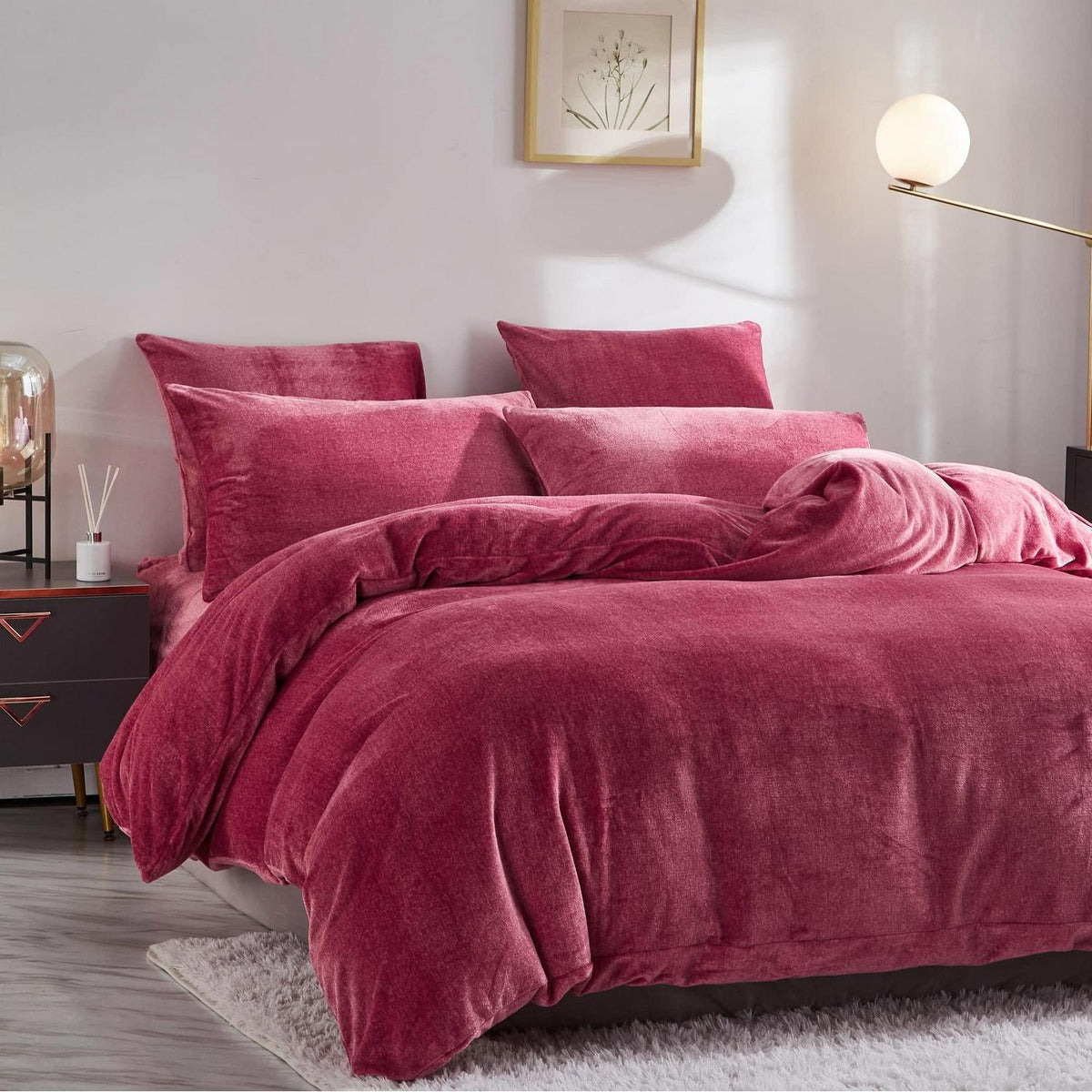 Warme Damier Winter Plüsch Bettwäsche Set Rot 200x200cm
