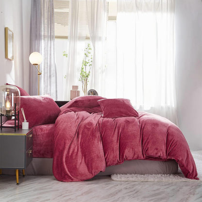 Warme Damier Winter Plüsch Bettwäsche Set Rot 200x200cm