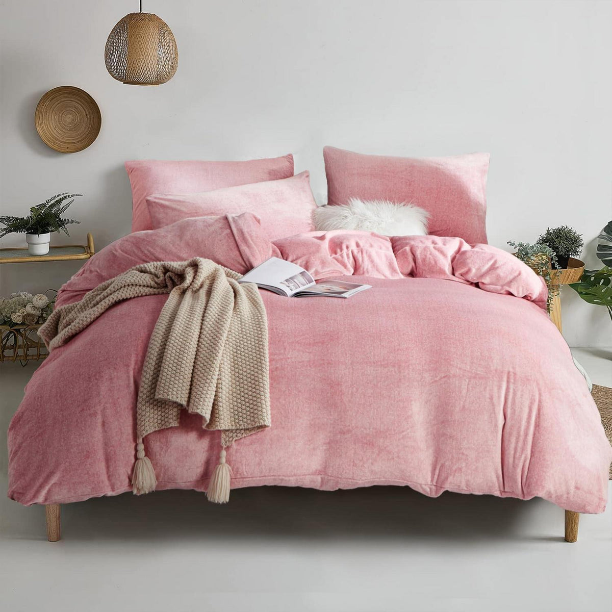 Damier Winter Plüsch Bettwäsche Set Rosa 200x200cm