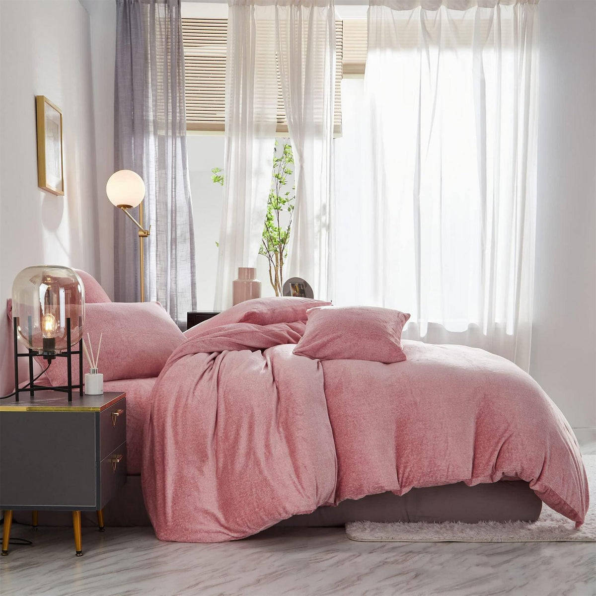 Damier Winter Plüsch Bettwäsche Set Rosa 200x200cm