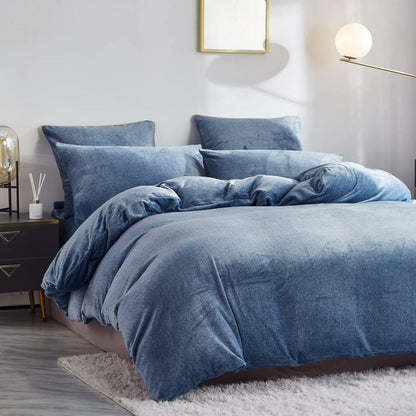 Warme Damier Winter Plüsch Bettwäsche Set Blau 200x200cm