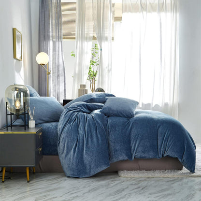 Warme Damier Winter Plüsch Bettwäsche Set Blau 200x200cm