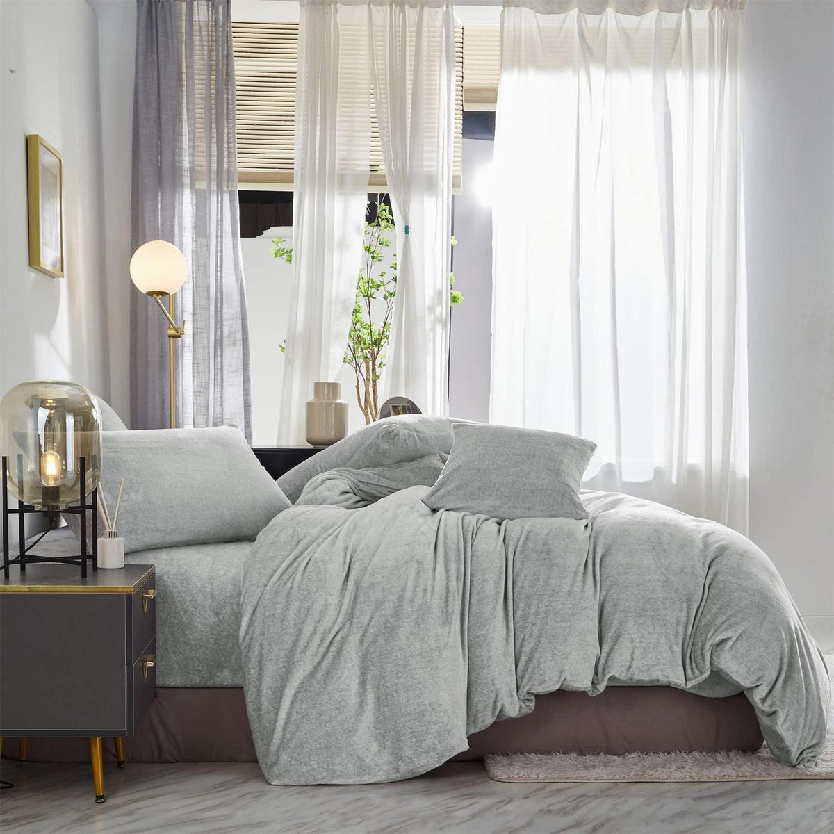 Damier Winter Plüsch Bettwäsche Set Grau 200x200cm