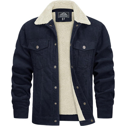 Herren Cordjacke mit Teddyfell-Kragen L Navy