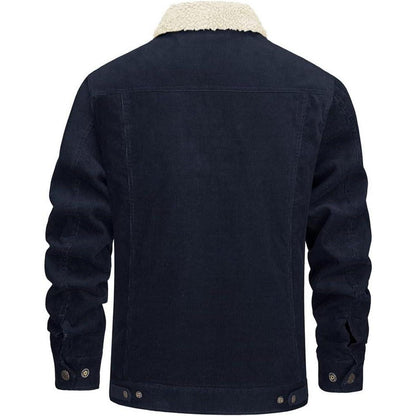 Herren Cordjacke mit Teddyfell-Kragen L Navy
