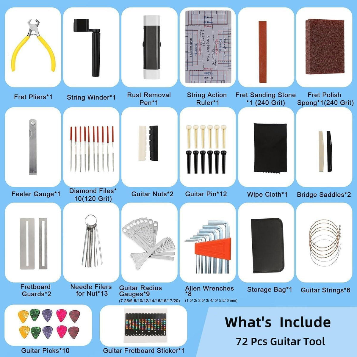 72-teiliges Gitarren-Werkzeugset für Wartung & Reparatur
