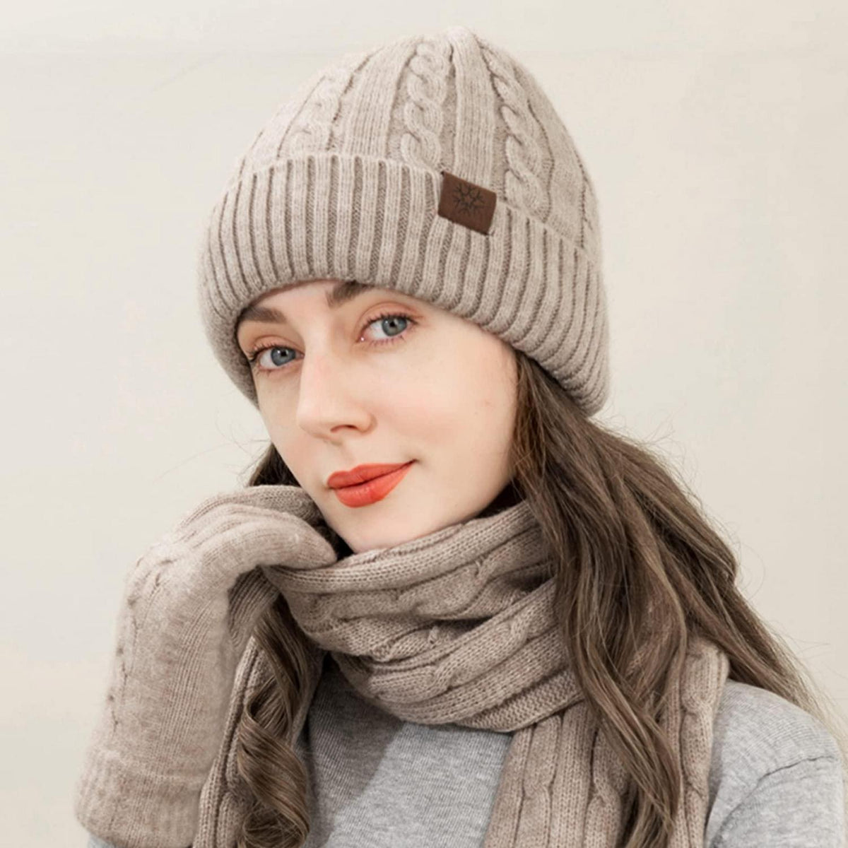 3-teiliges Winterset: Mütze, Schal & Handschuhe