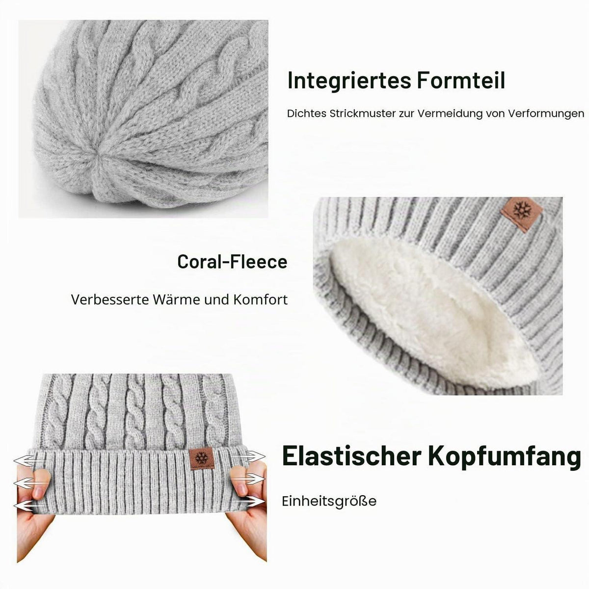 3-teiliges Winterset: Mütze, Schal & Handschuhe