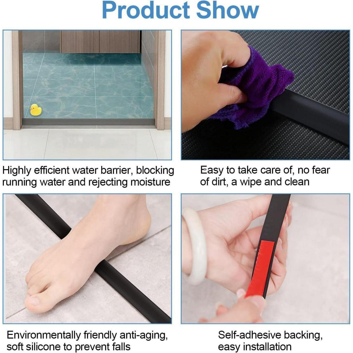 Schwallschutzleiste Dusche 6m Selbstklebend Schwarz