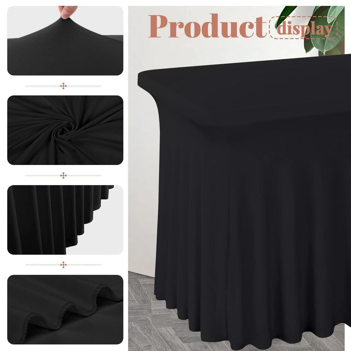 3x Spandex Tischrock 6FT – Schwarz, Rechteckig, Knitterfrei