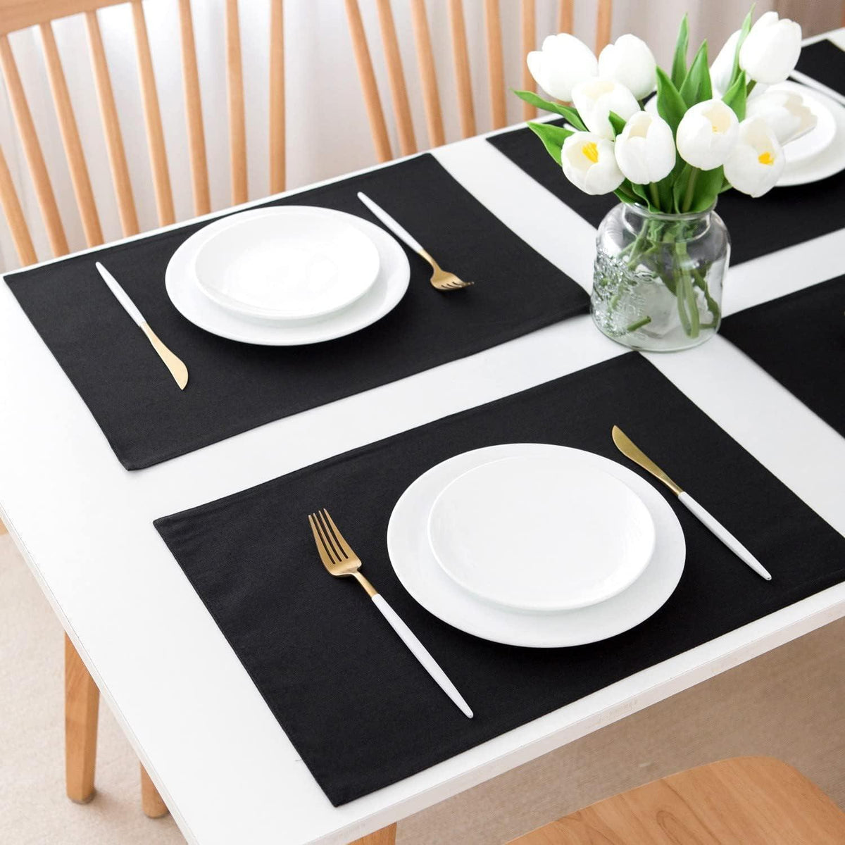 Tischset 6er Set abwaschbar Polyester 48x33 cm Schwarz