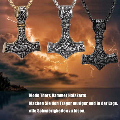 Herren Halskette Thors Hammer Mjolnir Edelstahl Wikinger Runen 50/60/70cm