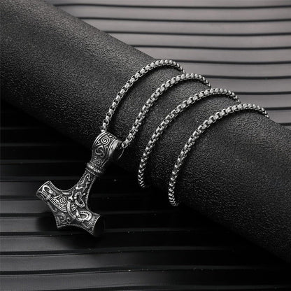 Herren Halskette Thors Hammer Mjolnir Edelstahl Wikinger Runen 50/60/70cm