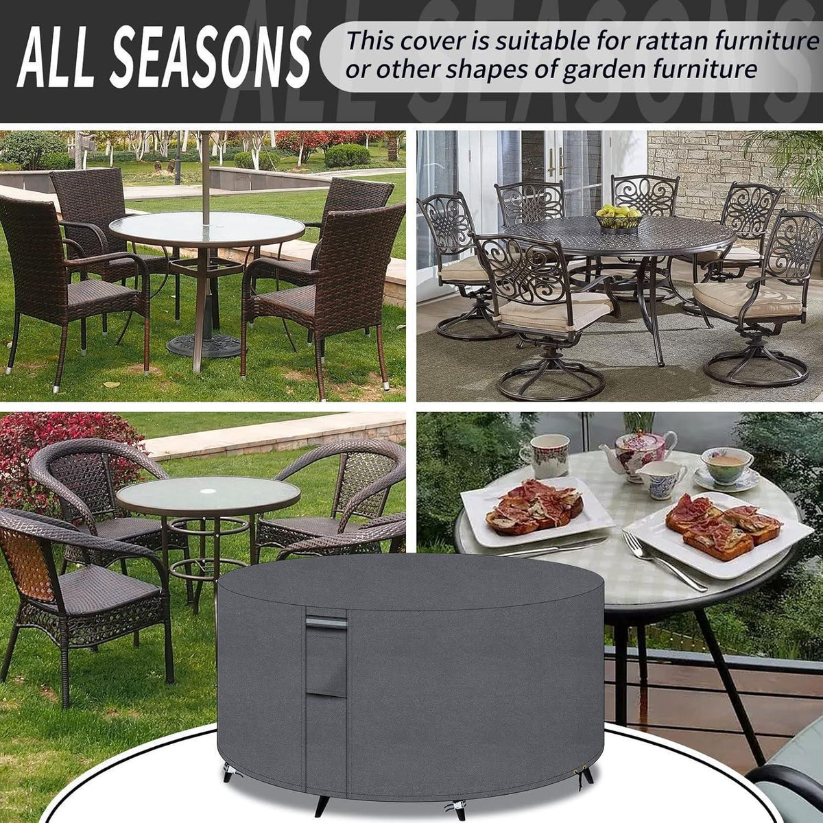 Runde Gartentisch Abdeckung 230x90cm Grau Wasserdicht Winddicht