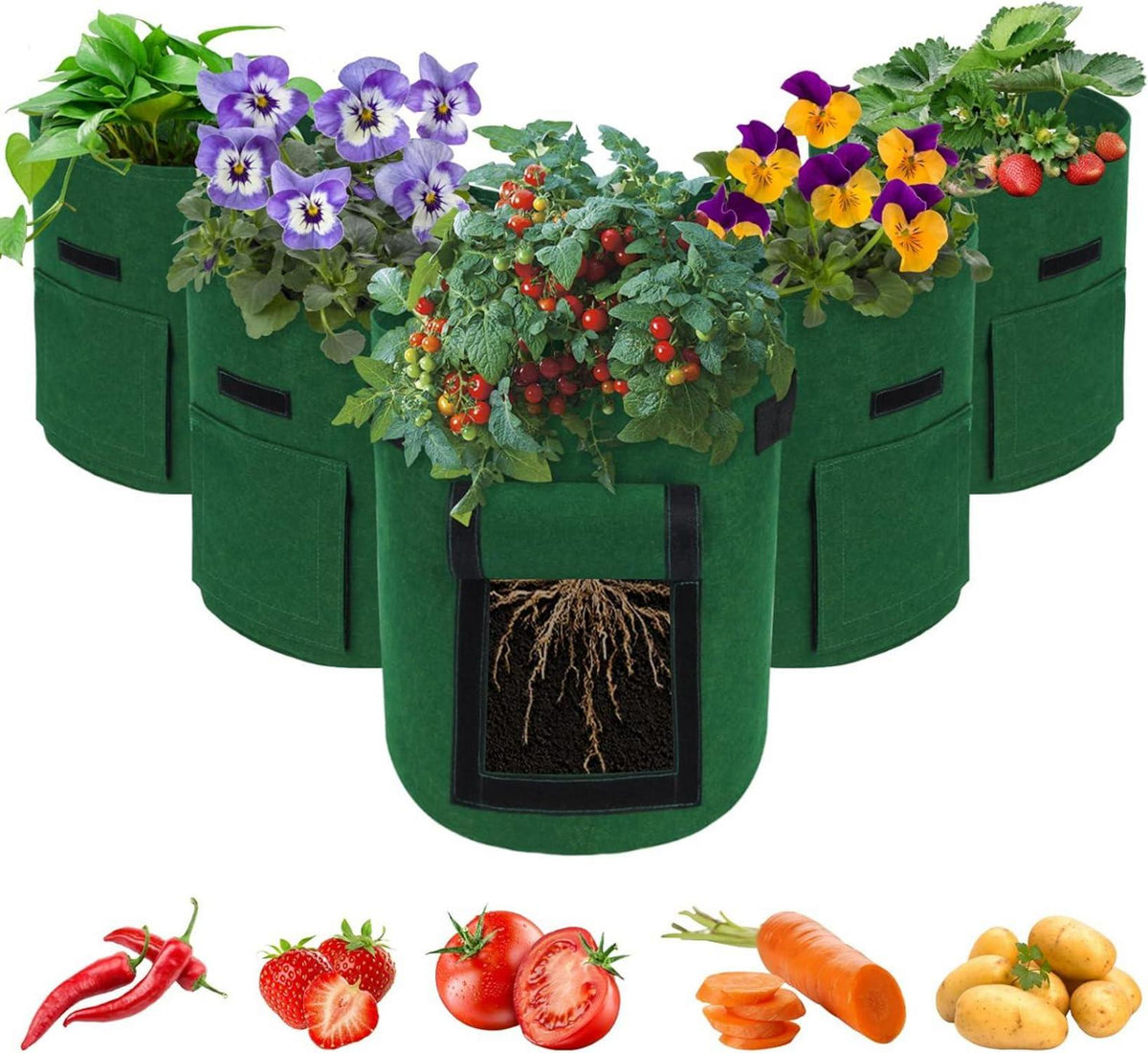15 Gallonen Potato Growing Bags 5er Pack Gemüse Pflanzbeutel mit
