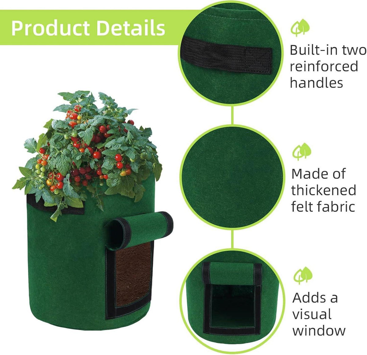 15 Gallonen Potato Growing Bags 5er Pack Gemüse Pflanzbeutel mit
