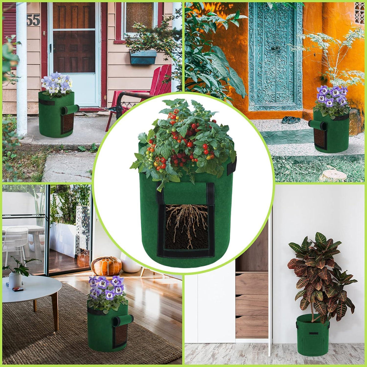 15 Gallonen Pflanzbeutel Set 5er Pack mit Sichtfenster und Griffen
