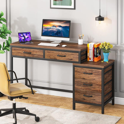 Schreibtisch mit 5 Schubladen & Aktenschrank – Braun