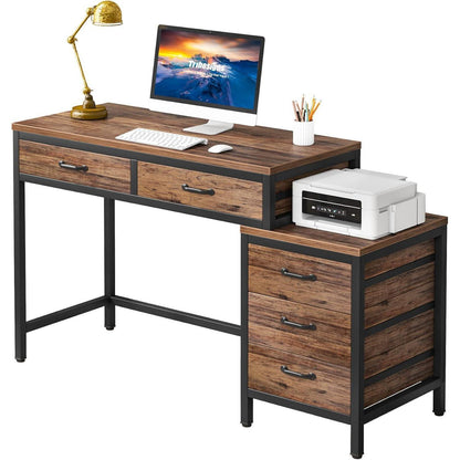 Schreibtisch mit 5 Schubladen & Aktenschrank – Braun