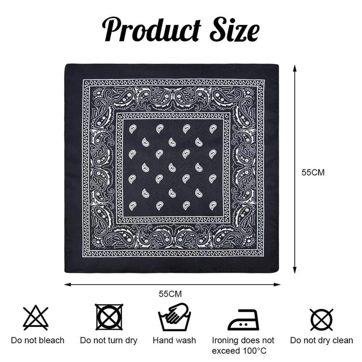 Bandana Paisley Kopftuch für Damen und Herren, Schwarz