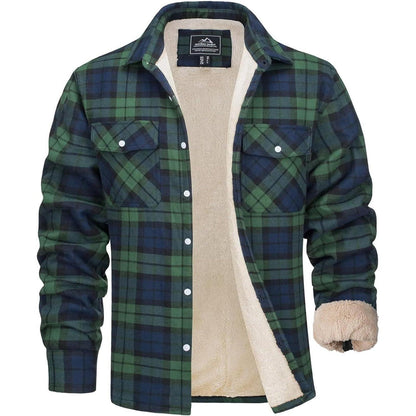 Herren Winterjacke Hemd Kariert Grün – Gefüttert & Warm