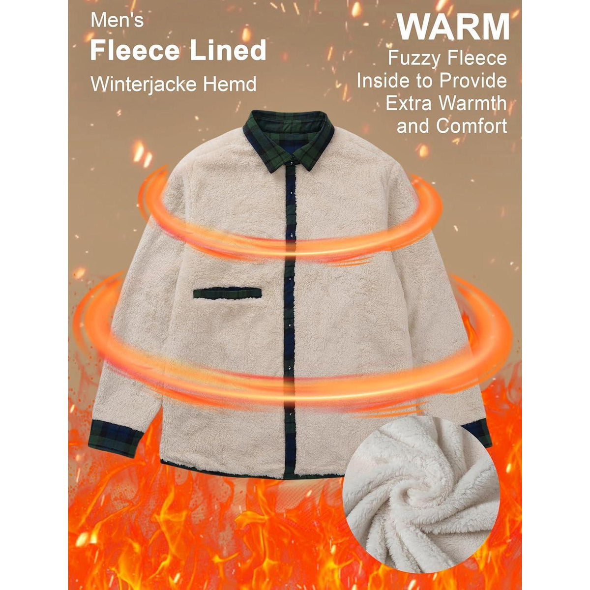 Herren Winterjacke Hemd Kariert Grün – Gefüttert & Warm