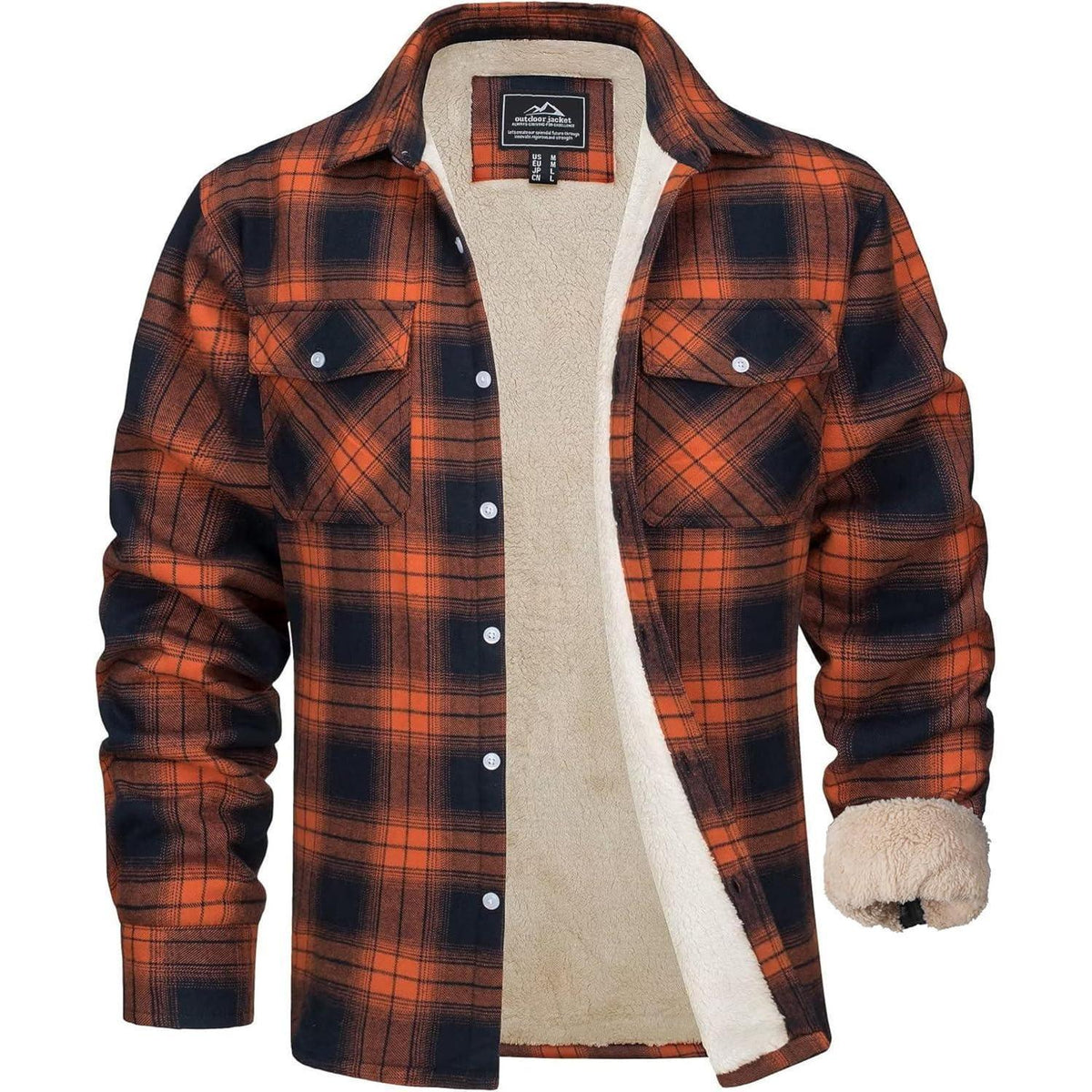 Herren Winterjacke Hemd Kariert Gefüttert Orange