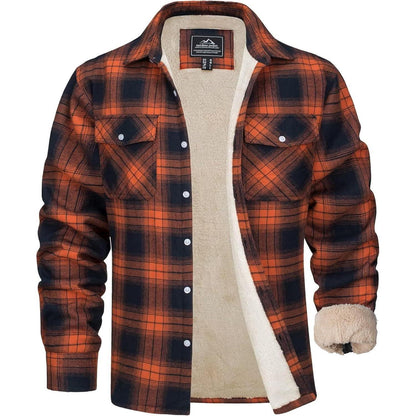 Herren Winterjacke Hemd Kariert Gefüttert Orange
