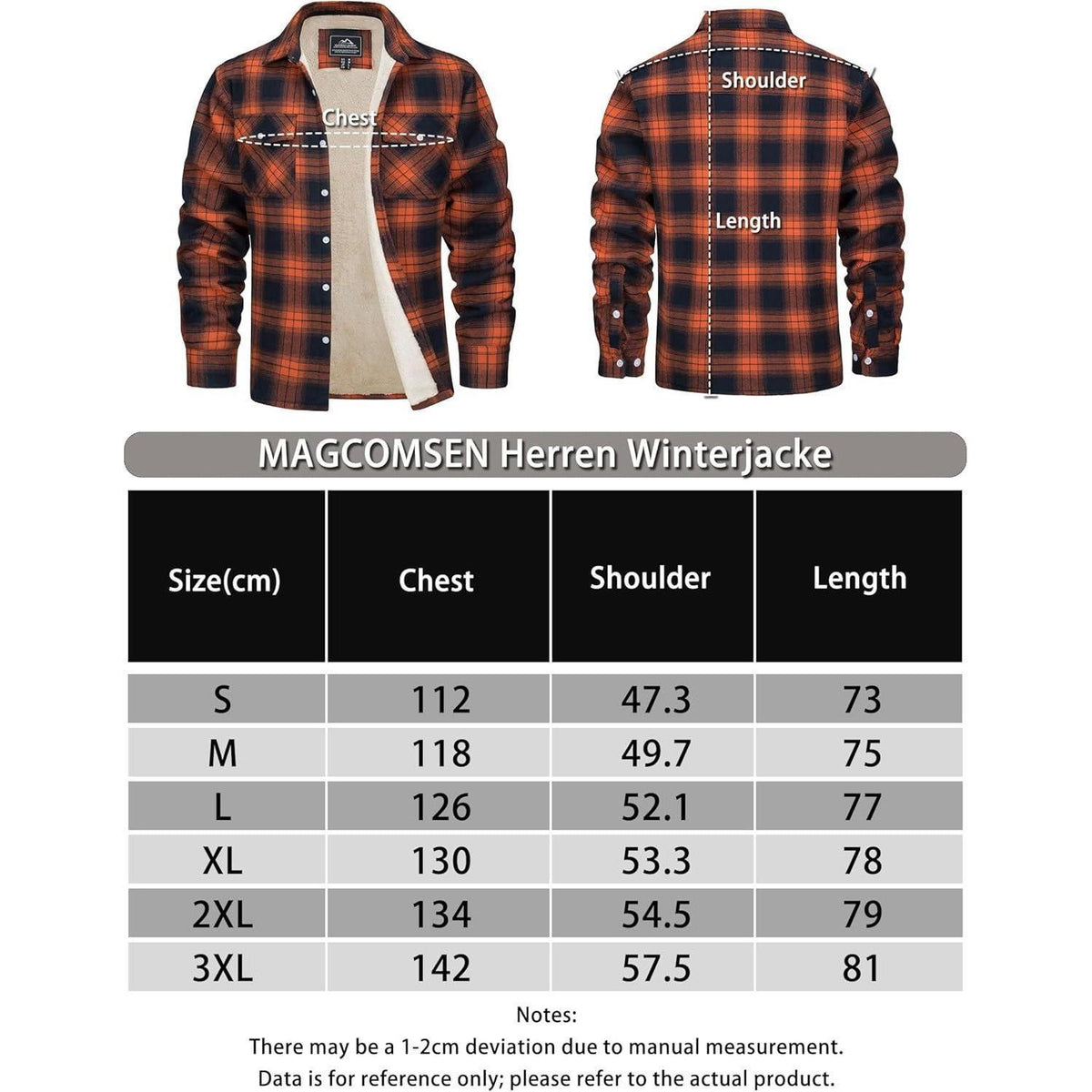 Herren Winterjacke Hemd Kariert Gefüttert Orange