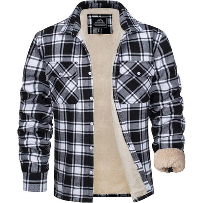 Herren Winterjacke Hemd Kariert Gefüttert Baumwolle Schwarz XL