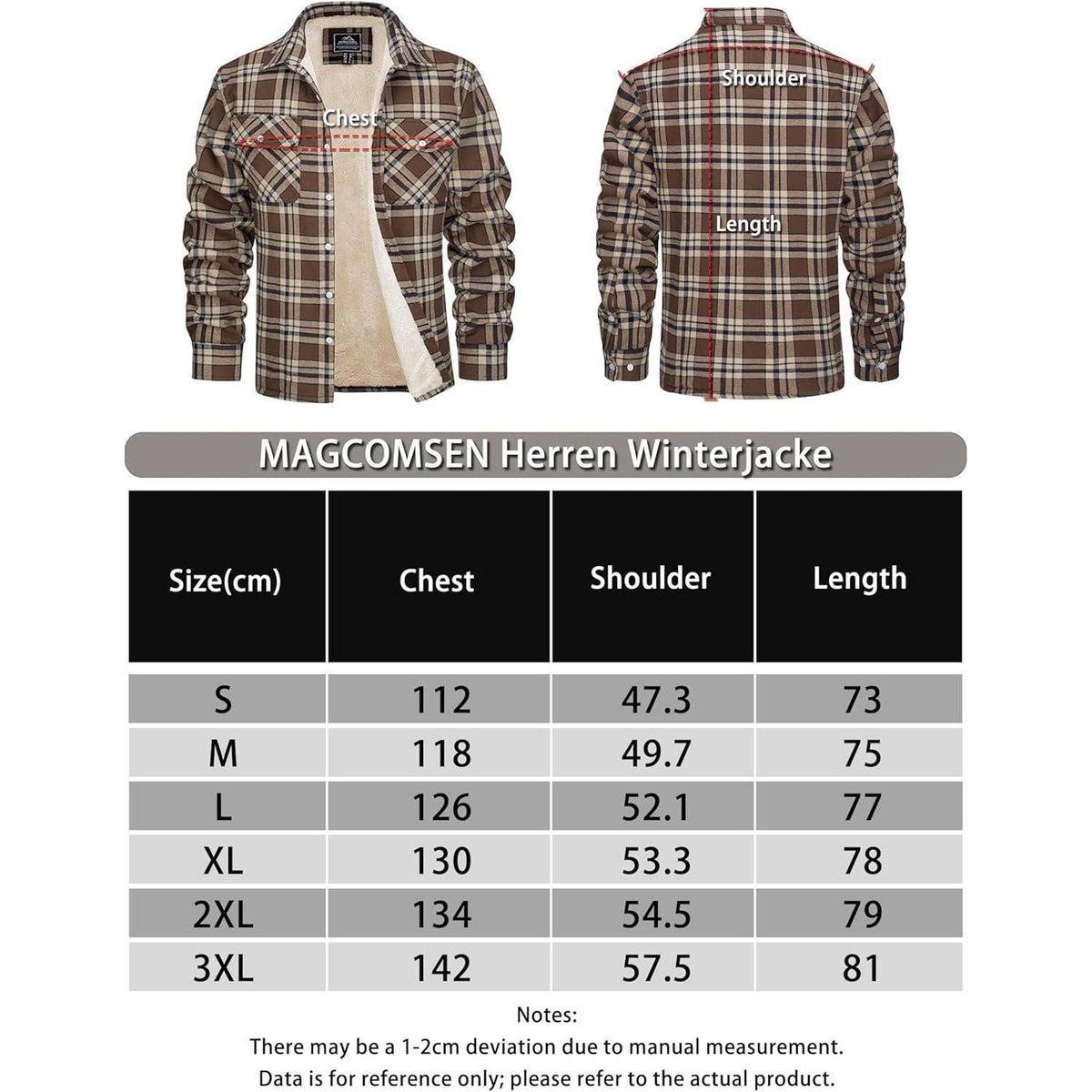 Herren Winterjacke Hemd Kariert Braun – Gefüttert & Warm