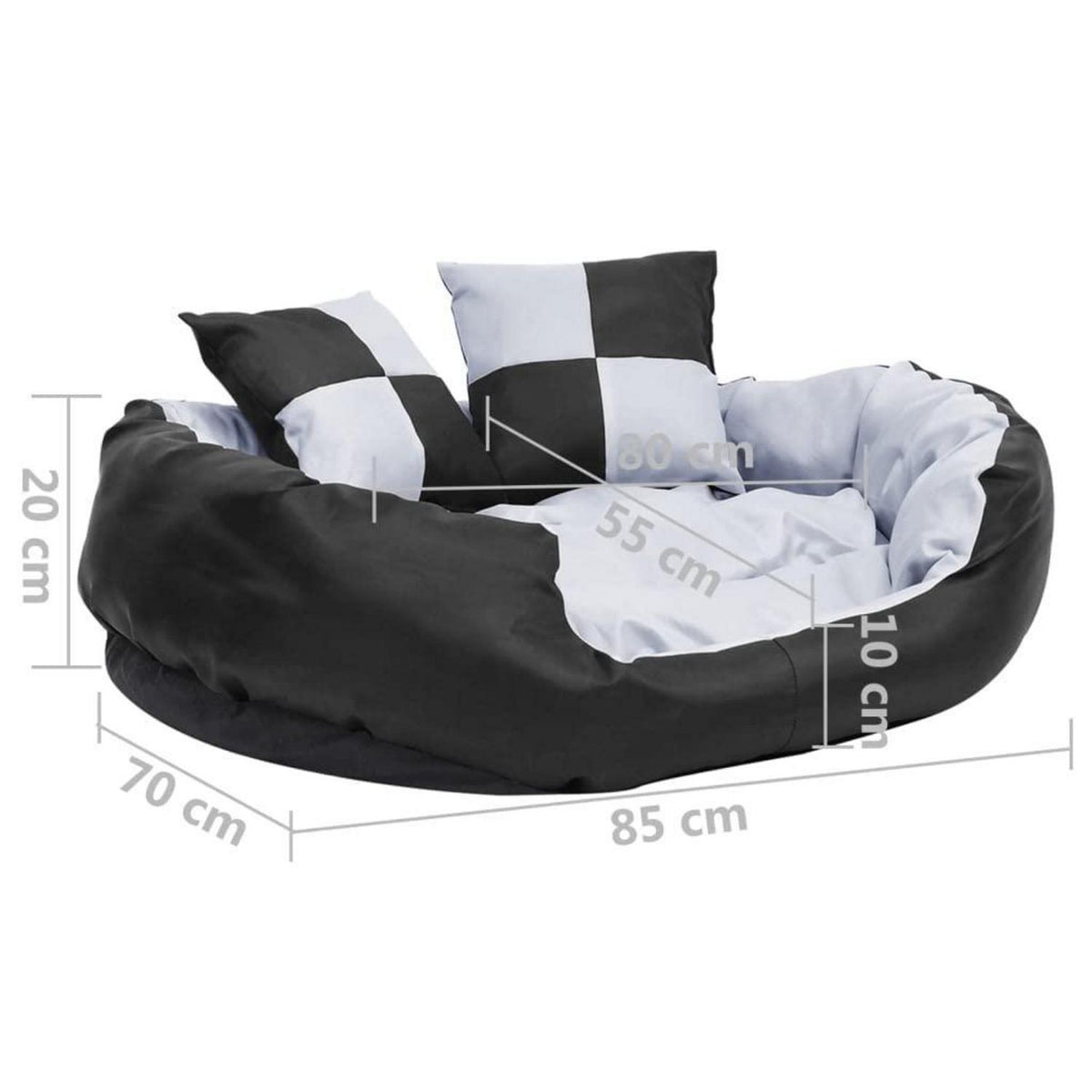 Wendbares Hundekissen 85x70x20 cm – Grau & Schwarz mit Kissen