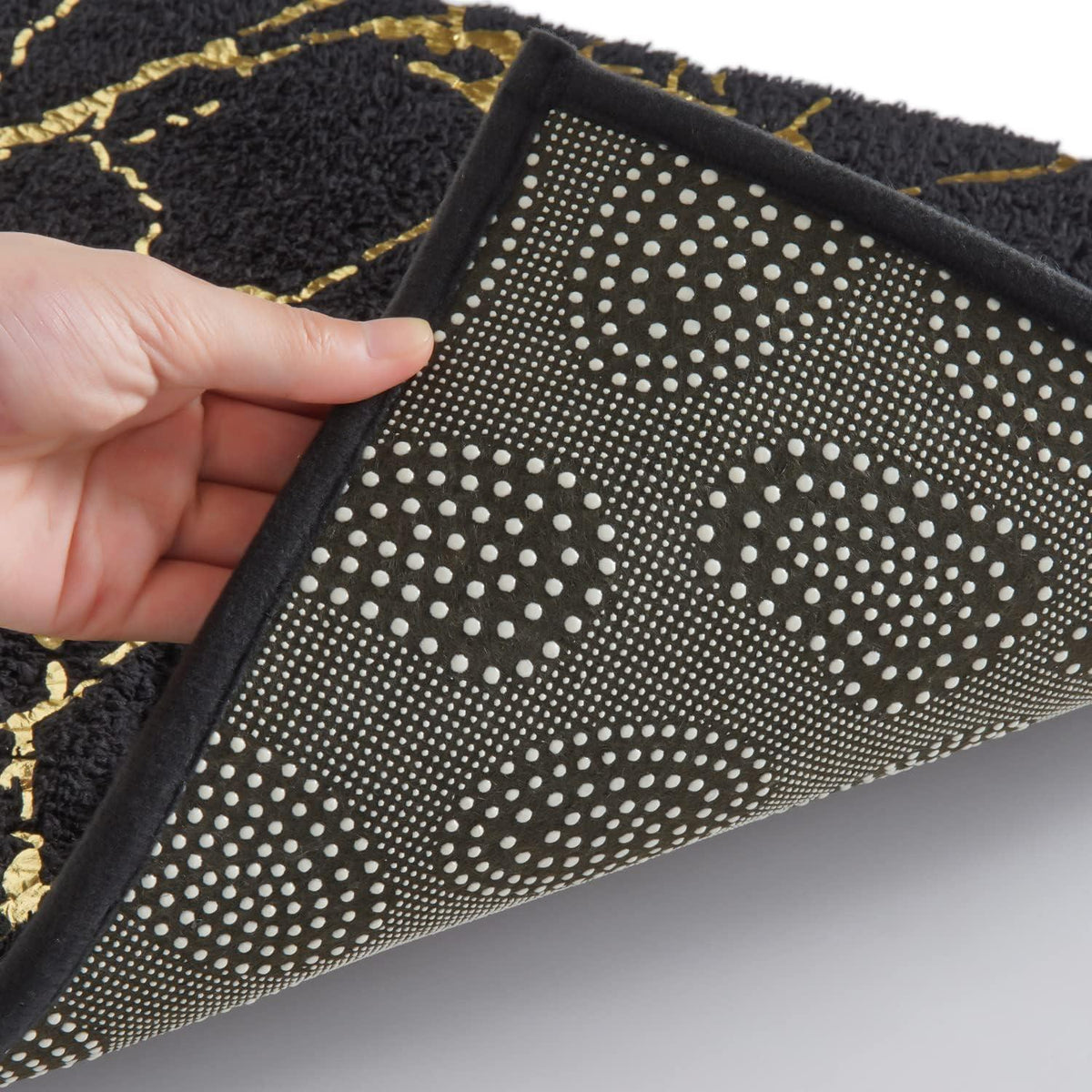 Rutschfeste Badematte Schwarz Gold Mikrofaser 60x120 cm