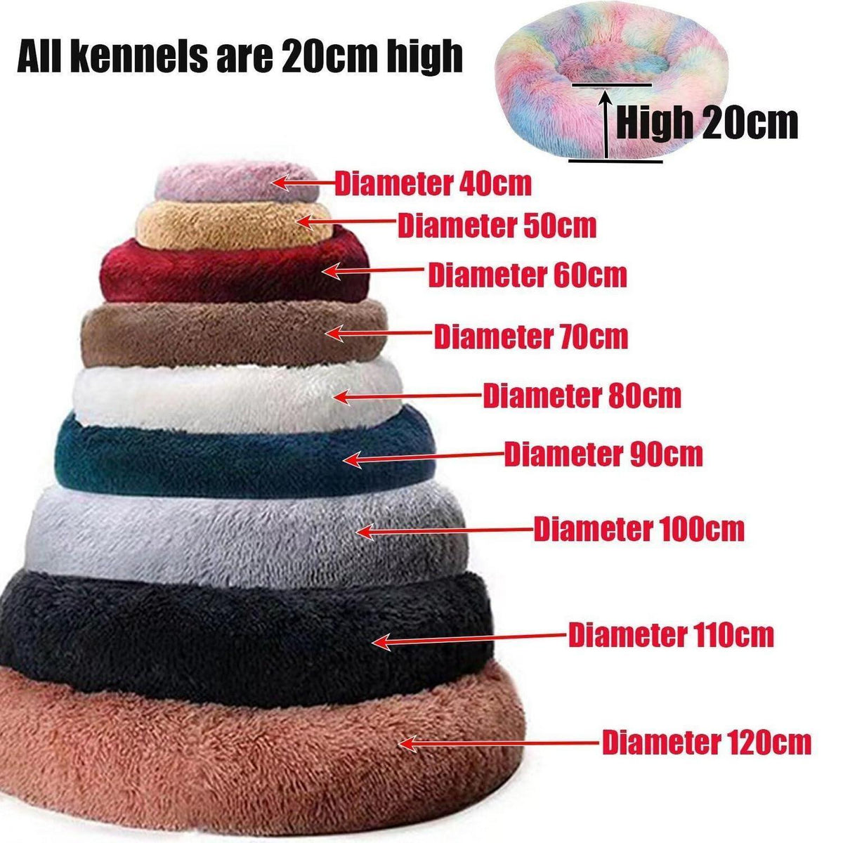 Rundes Hundebett Plüsch – Flauschige Hundematte 110cm Regenbogen