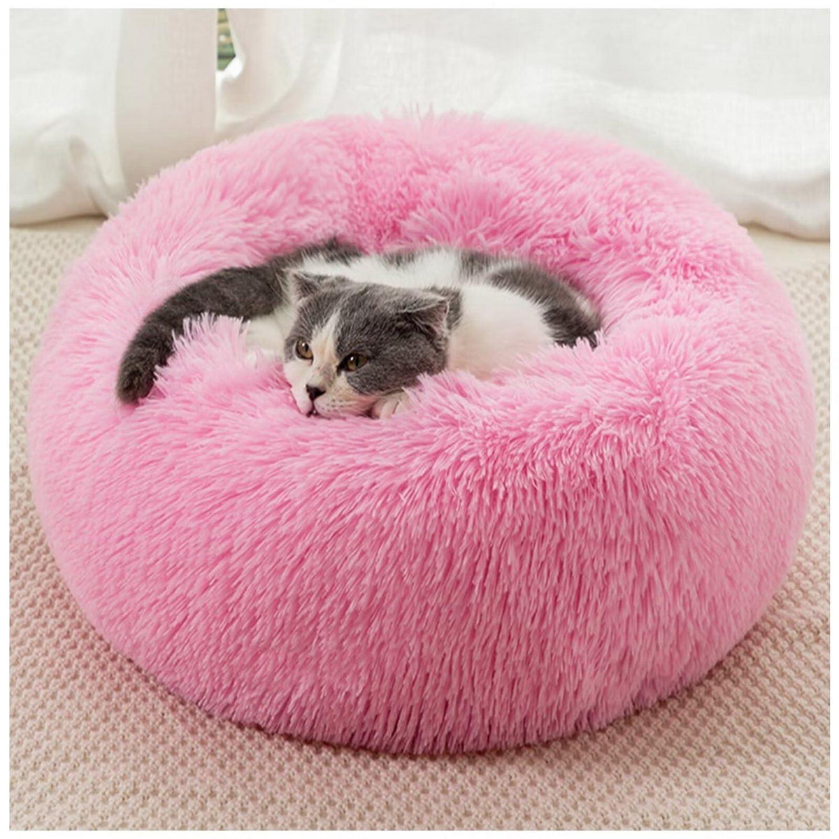 Rundes Hundebett Plüsch Rosa – Kuscheliges Haustierbett 70cm