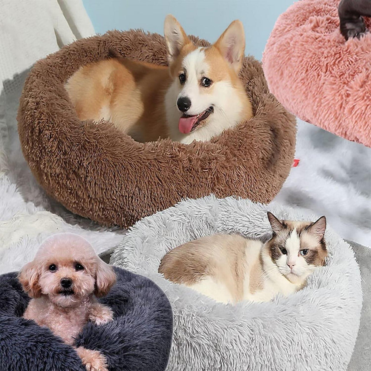 Rundes Hundebett Plüsch – Flauschig & Waschbar, Blau 110cm