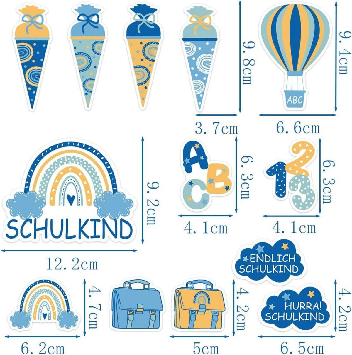 Tortendeko Einschulung Junge 13 Stück ABC Schulanfang 2023