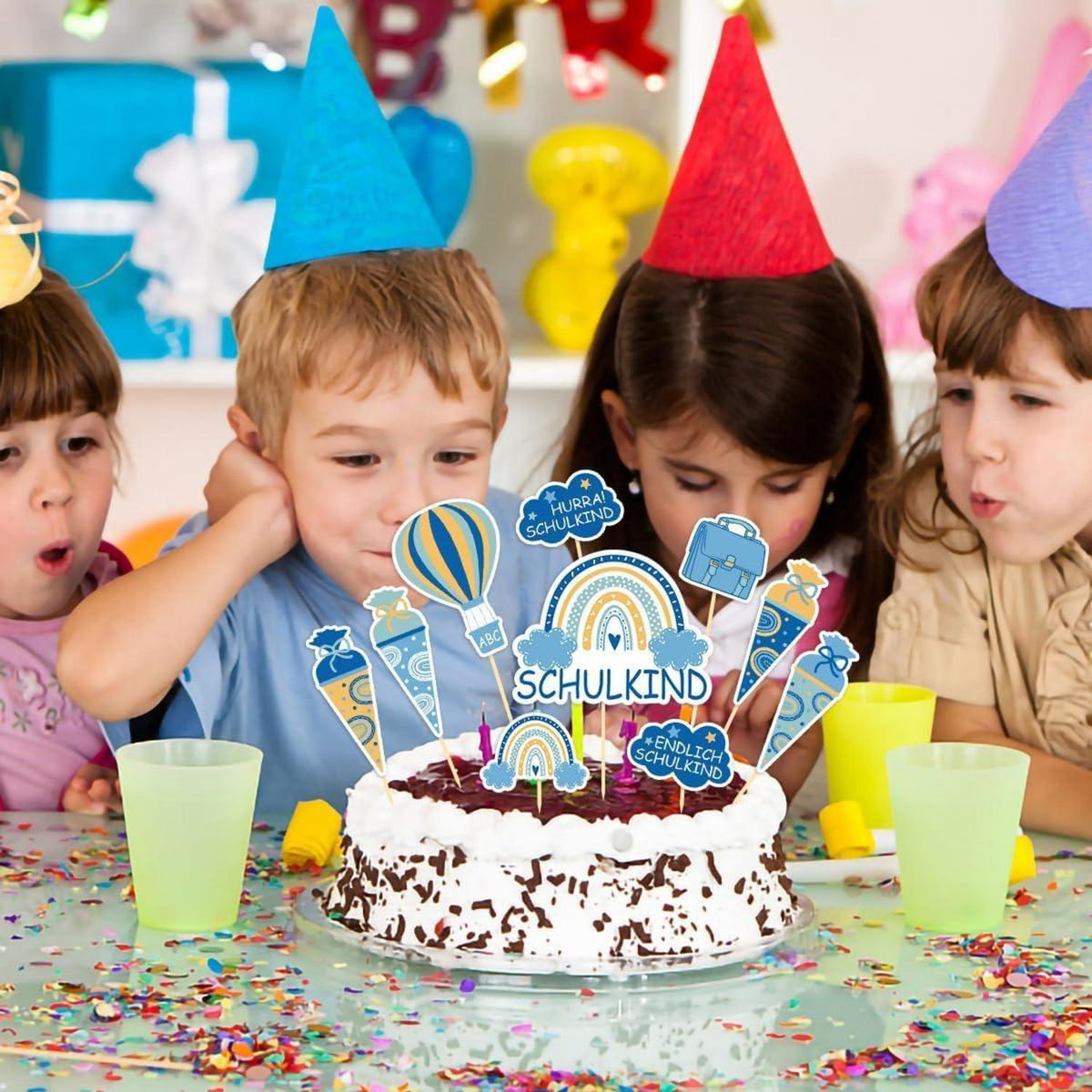 Tortendeko Einschulung Junge 13Pcs Cake Topper ABC 123 Kuchen Deko