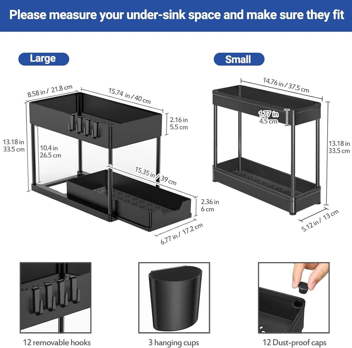 Puricon Ausziehbares Unter-Waschbecken Regal 3er Set - Schwarz