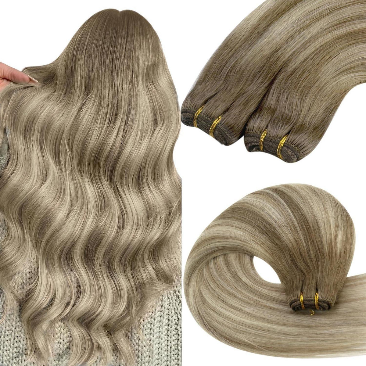 Echthaar Tressen Ombre Braun Blond 40cm 100g Weft