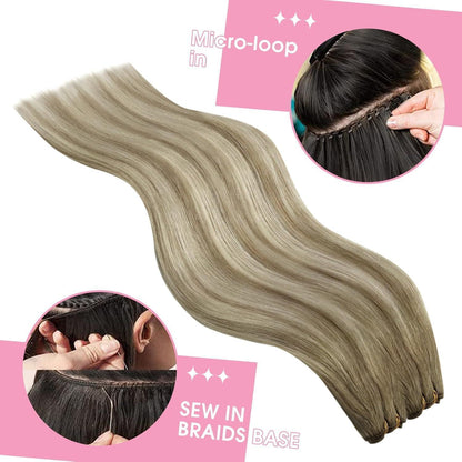 Echthaar Tressen Ombre Braun Blond 40cm 100g Weft